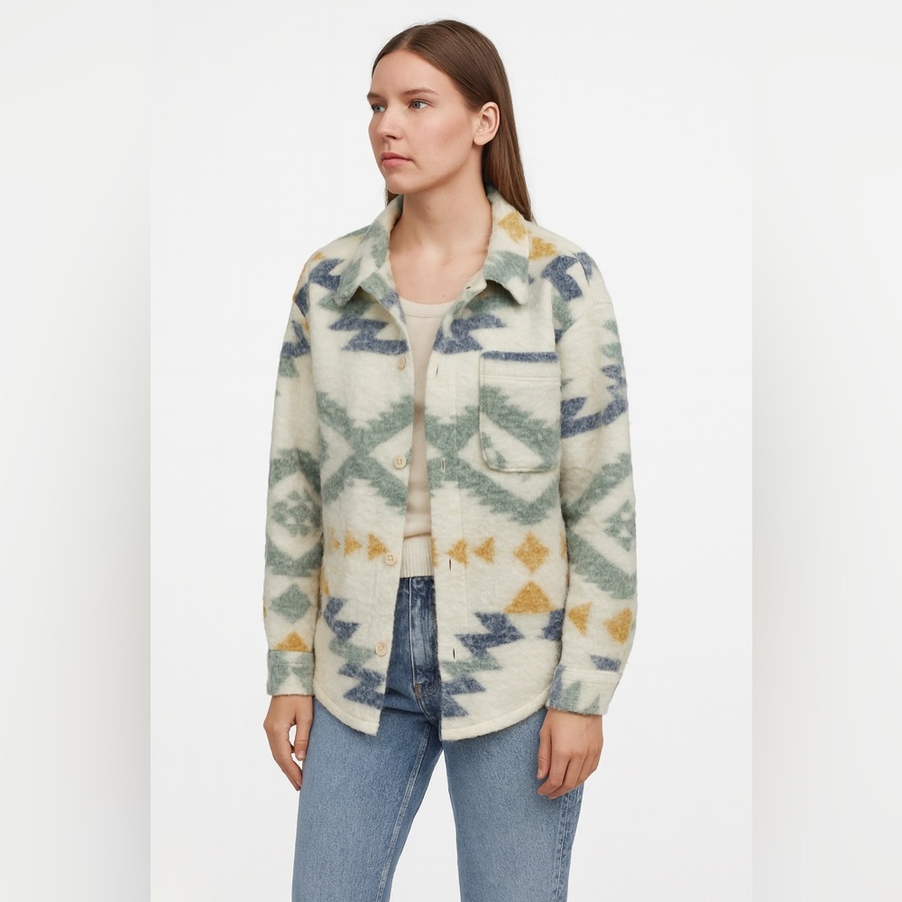 Zara Aztec Print Shacket Southwest Vibes Faux Shesrling Wool Unisex J4